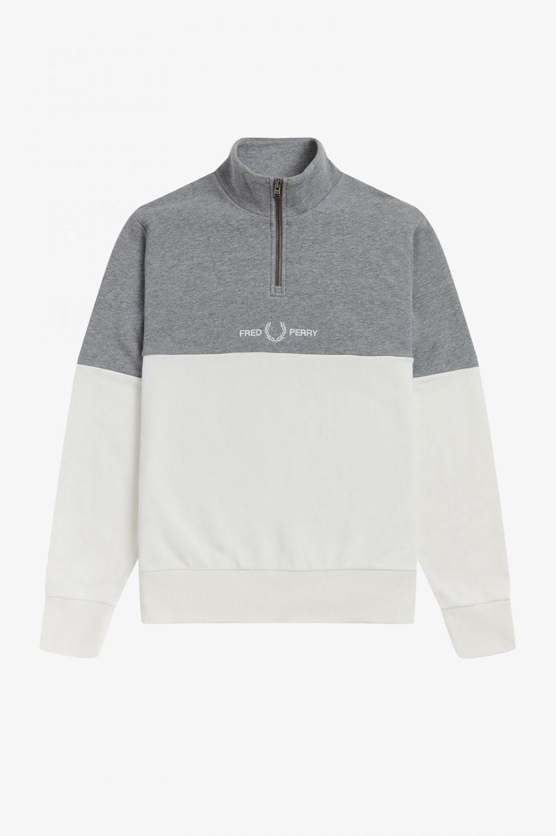 White Fred Perry Colour Block Half Zip Men's Sweatshirts | PH 1566PJJQ